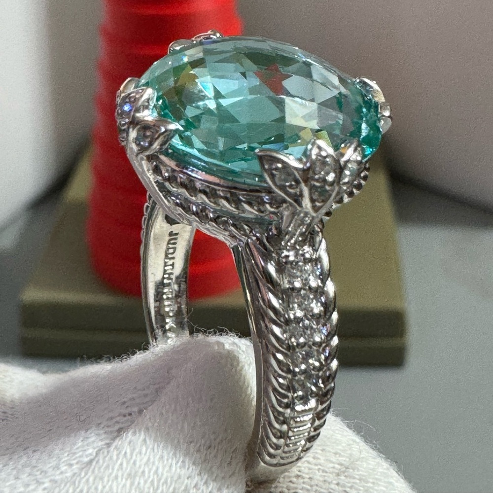 Judith Ripka 925 Sterling Silver Paraiba Topaz & CZ Ring